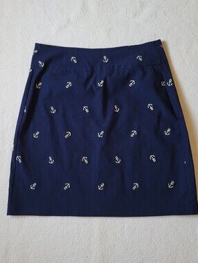 Nautical Mini Skirt Women's Size 6 Navy Blue Gold Metallic Embroidered Anchor...